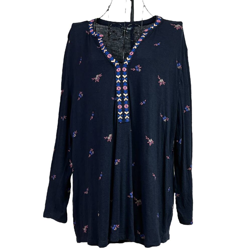 Lucky Brand Floral Sweater Top Size XL Black Algodon Viscose Linen Size XL